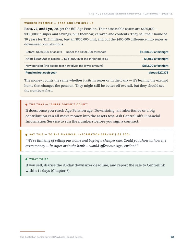 Chapter 9: What downsizing does to the Age Pension — a worked example
