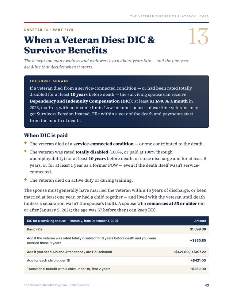 Chapter 13: When a veteran dies — DIC and survivor benefits
